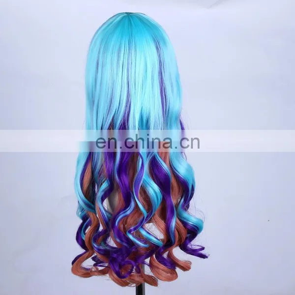 Popular Long Mazarine Blue Mix Color Cosplay Curly Wig photo-4