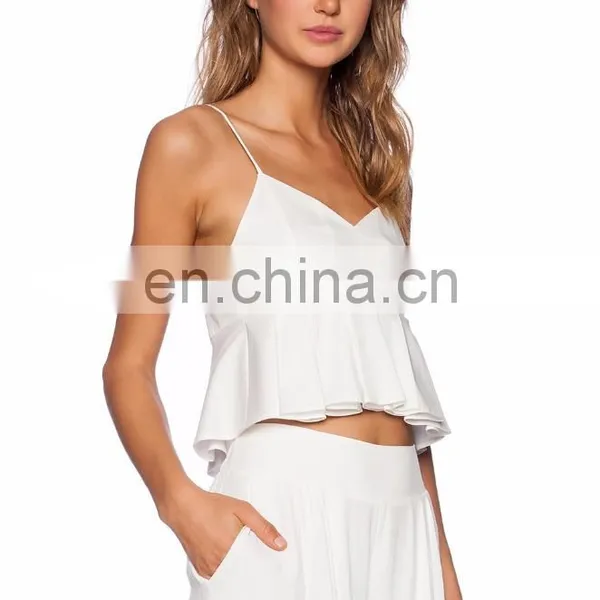 Pleated Hem With Back Zipper White Cropped Tops photo-4