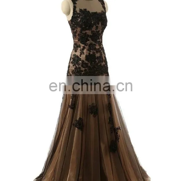 Sexy Sheer Neck Black Mermaid Prom Dresses Formal Occasions 2016 High Quality Appliqued Beaded Tulle Evening Dress Vestidos photo-2
