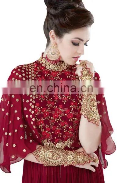 2017 Engagement Party Wear Gown Style Anarkali Suits With Flairs And Fluffy Sleeves Dress Material photo-3