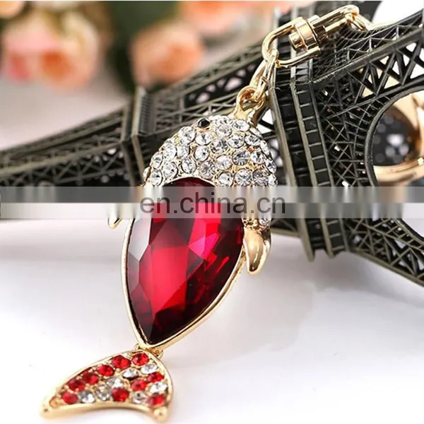 Gold Plated Alloy Metal Shine Crystal Fish Custom Keychain photo-2