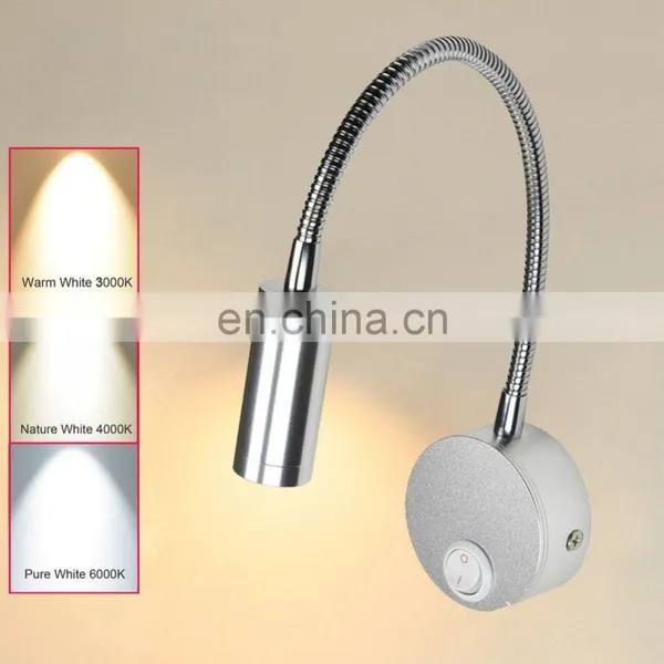 Hotel Home Bed Reading Light 3W Wall Mounted With On/Off Switch Warm Flexible Snake LED Reading Lamp photo-4