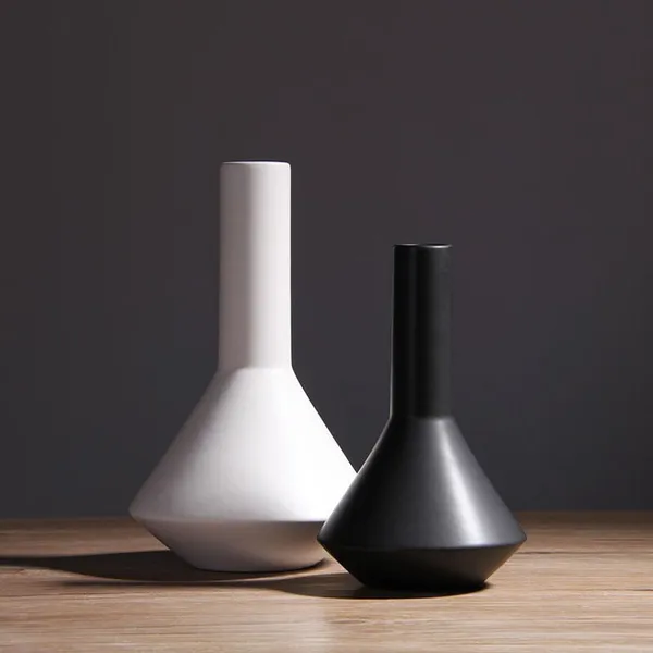 Convergent Modern Simple White Black Matte Ceramic Vase For Wedding Gift Decortion photo-2