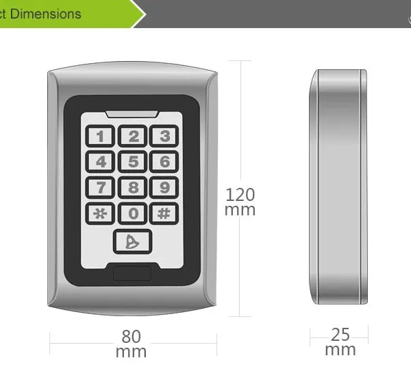 Metal RFID Access Control Keypad With Doorbell and Double Color LED Lights photo-2