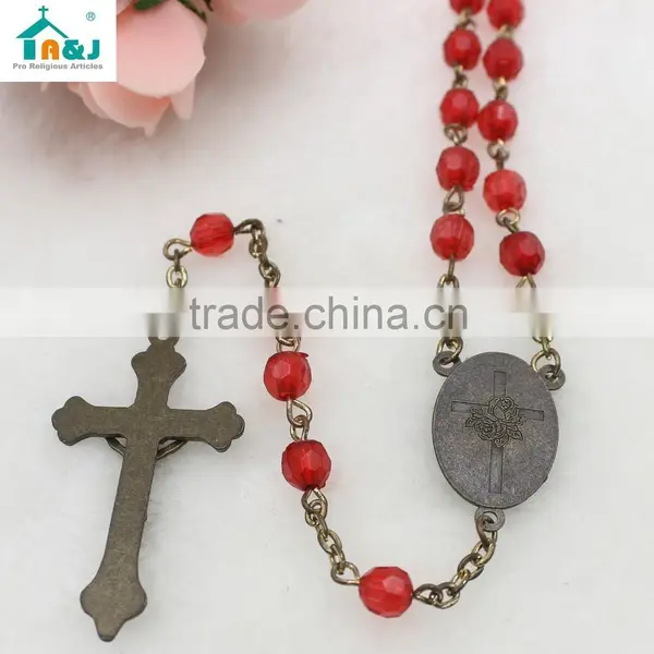 Religious Red Plastic Rosary Bead Wholesale Necklace photo-3