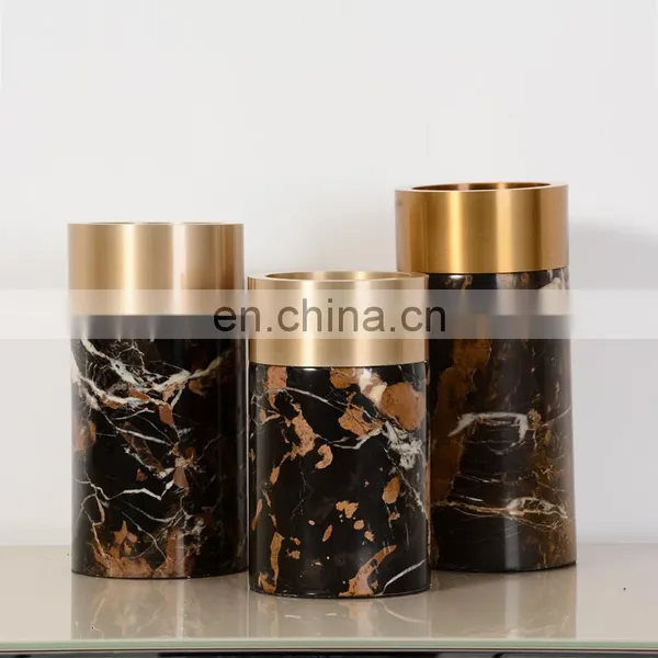 Stone Home Decor Accessories Natural Decorating Metal Home Decoration Marble Flower Vase