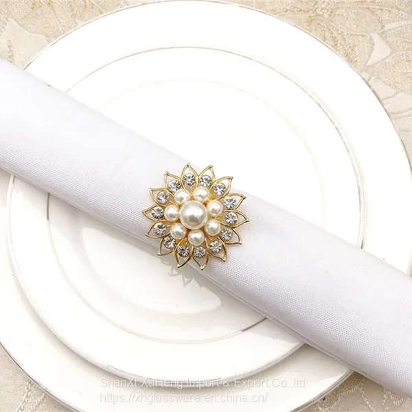White Pearl Flower Napkin Holder Rings For Wedding Table Decoration photo-4