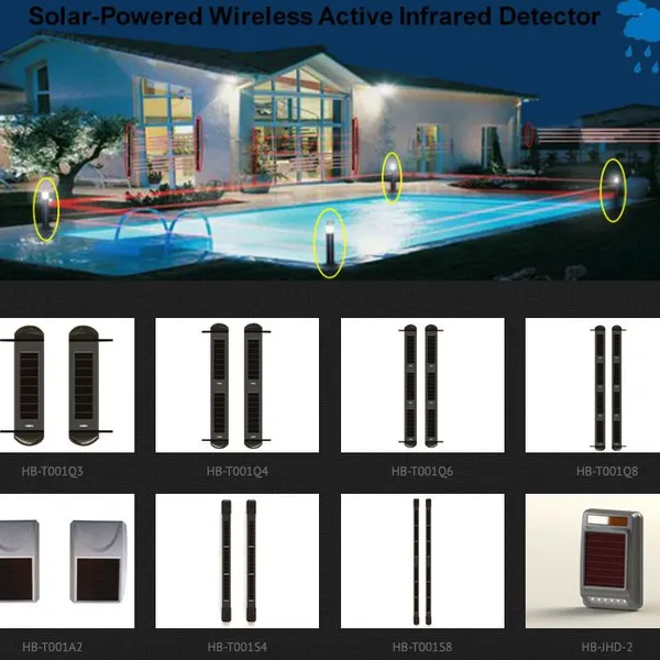 Solar-powered 4-beams Active Wireless Infrared Light Wall Anti-Theft Outdoor Detector Wireless Alarm photo-4