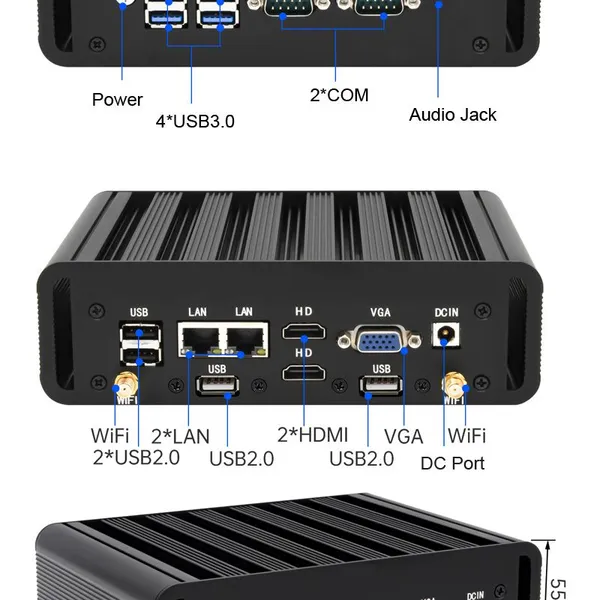 Cheapest Industrial PC Intel I5-7200U 16+256GB Wifi IP51 Industrial Fanless Mini PC with DC RJ45 LAN HDM-I VGA RS232 RS485 Port