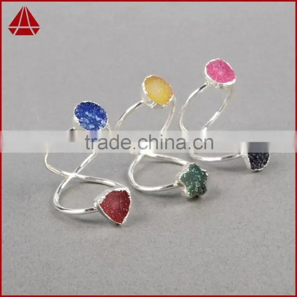 Druzy Wrapped Authintic Stone Full Finger Ring in Sterling Silver Gems Ring photo-3