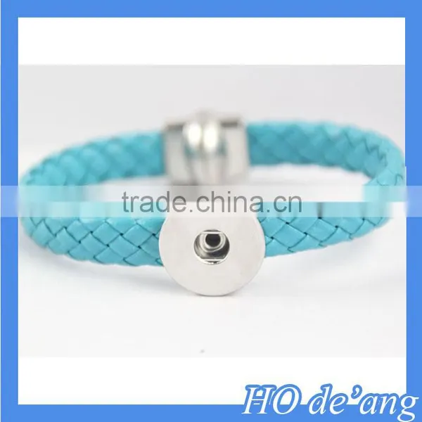Hogift 2016 Interchangeable Jewelry New PU Leather Charm Black Bracelets 21cm photo-2