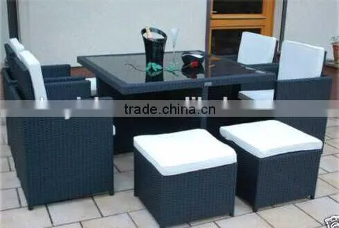 Rattan Patio Set With 1 Table Four Chairs and 4 Stools