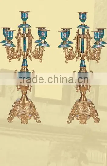 A Pair of Imitation Antique Gilt Brass Five Enamel Candle Holders JGLT-34A
