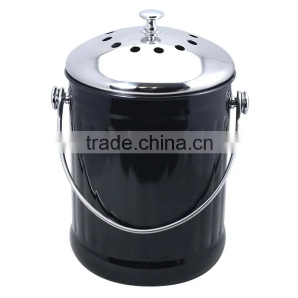 1.0 Gallon Colorful Painting Kitchen Metal Garbage Waste Bin With Stainless Steel Lid photo-2