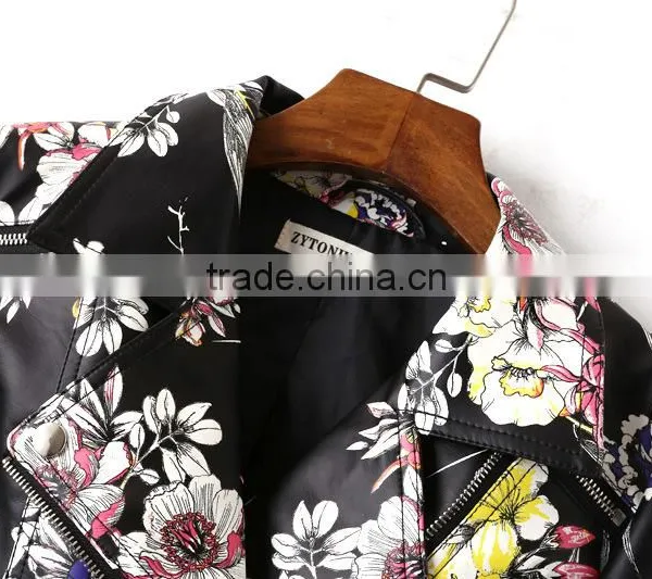 Wholesale Clothing Floral Print PU Motor Jacket photo-3