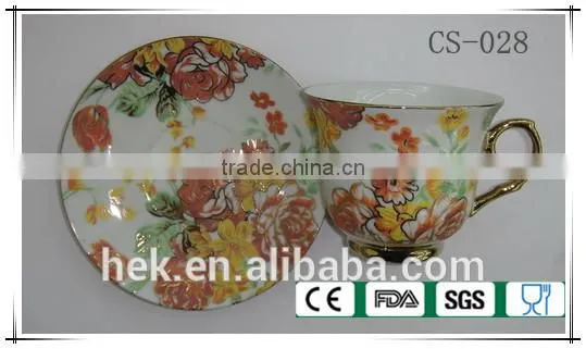 Flower Tea Cup and Saucer With Gold Rim photo-5