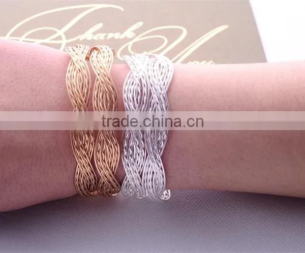 >>>European Style Women Girl Modern Jewelry Silver And Gole Plated Open Cuff Bangles Bracelets/ photo-2