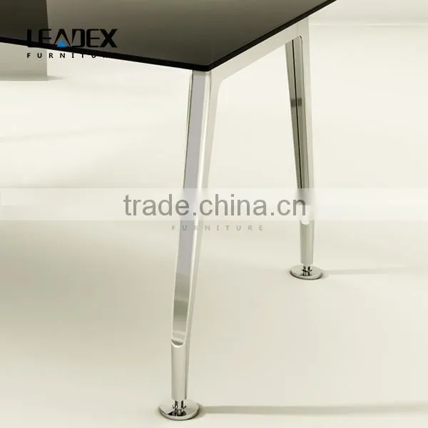 Modern Moving Cabinet Return Black Tempered Modern Glass Office Desk photo-2