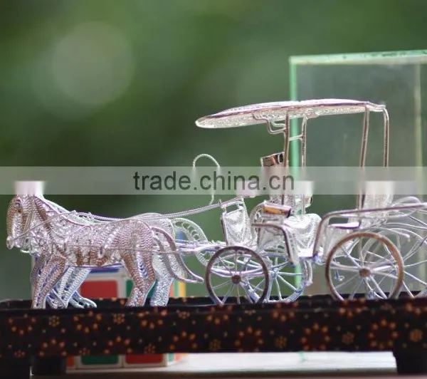 Hartati Heritage Javanese Carriage Andong Miniature Souvenir (2 Horses) Silver Plated