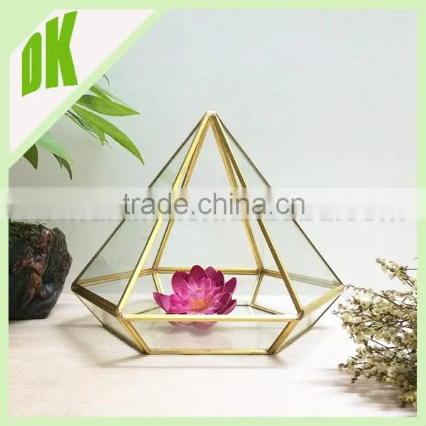 A~~ Air Plant Holder Sculpture Terrarium: Big Diamond Shape Geometric Hanger Planter>< Air Plant Glass Geometric Terrarium Gold photo-4