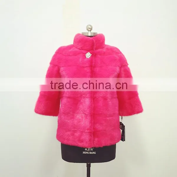 Factry High Quality Pink Color Real Mink Fur Coat For Girls photo-3