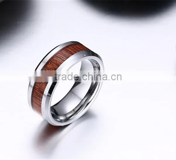 8 mm Wooden Inlay High Polish Tungsten Carbide Ring photo-3