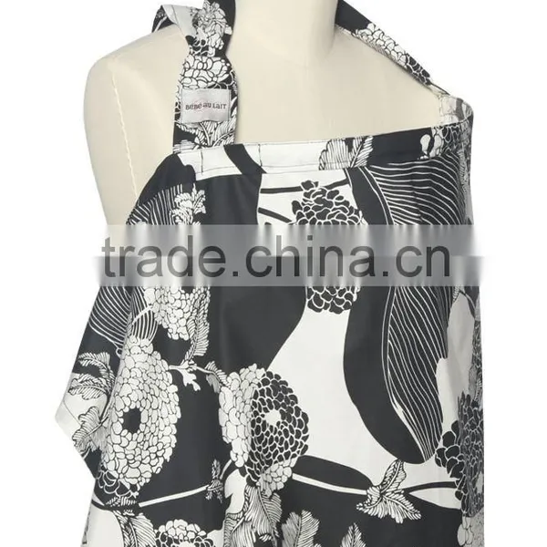 Soft Cotton Pockets for Burp Rags and Storage While Black Flower Printing Breast Feeding Large Roomy Privacy Apron photo-2