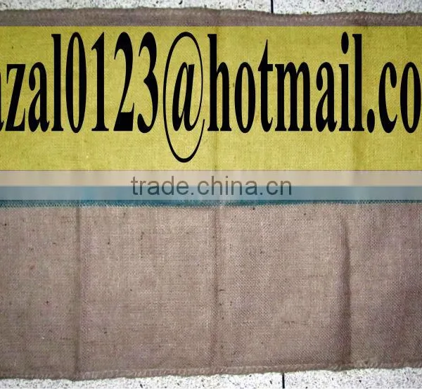 HEAVY CESS JUTE BAG 43"X29" BAG WT - 2.50LBS, PXS, 8X9, HD/OHDS, SAFETY SEWING, 2" GREEN STRIPE IN THE MIDDLE OF THE BAGS