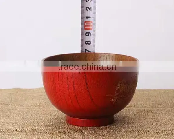 Red Chinese Carved Soup Bowl photo-5