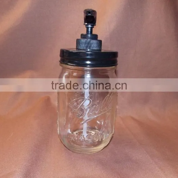 Vintage Mason Jar Soap Dispenser With Antiqued Black Lid & Pump photo-4