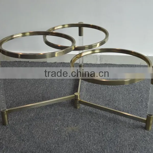 Cantilever Design Home Furniture Metal Round Glass Coffee Table With Iron Frames photo-3