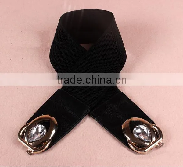 Wholesale Teardrop Crystal Inlaid Flower Pattern Alloy Buckle Sex Women Lady Wide PU Waist Belt photo-3