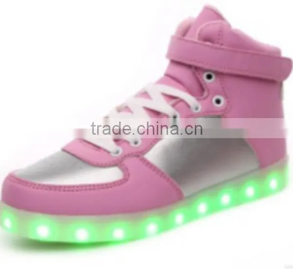 High Top PU Upper Colorful Lights Sneakers Led Shoe Stock photo-4