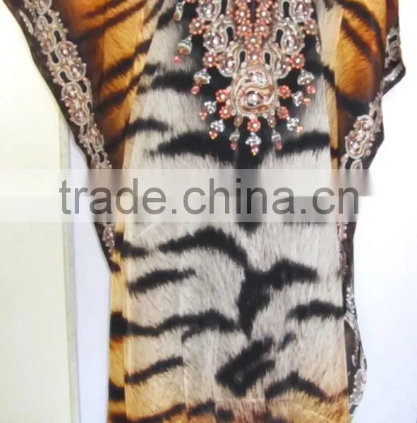 ANIMAL PRINT CAFTAN Digital Print Crepe 100% Silk LONG Kaftan Tunic Poncho photo-4