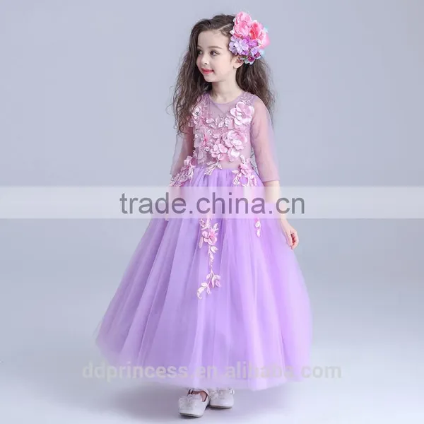 2017 Evening Dress Mesh Long Dress Purple Handmade Flower Wedding Dress photo-3
