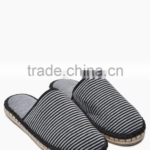 T160434 Grey/Black Stripe Espadrille Mule Slippers Indoor Slipp