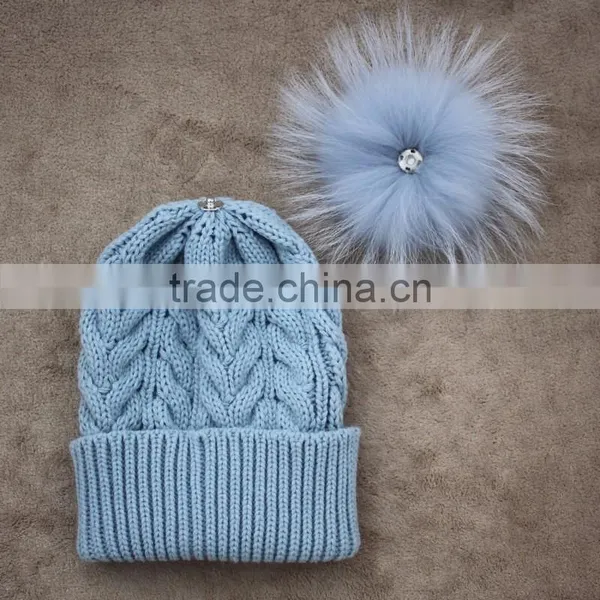 Myfur Top Selling Products Crochet Captain America Beanie Hat With Raccoon Fur Pom Pom Dinosaur in photo-5