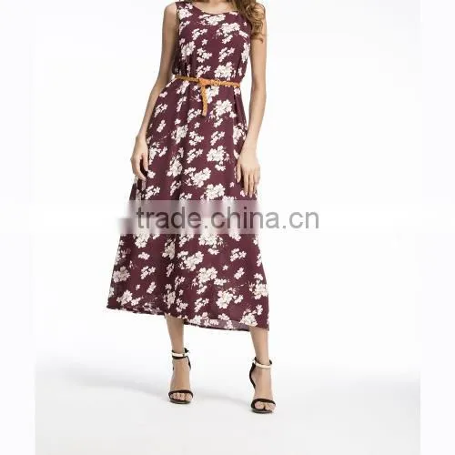 Polyester One-piece Dress Big Pendulum Type & Different Size for Choice & Belt & Mid-calf Printed 86276 photo-3