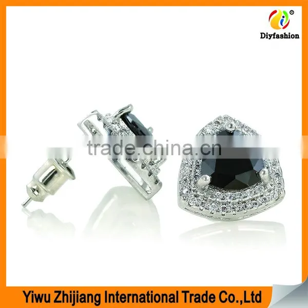 Bilateral Set Auger Black Zircon Platinum Plated Alloy Stud Earrings photo-4