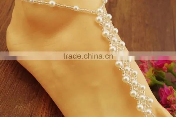 Women Pearl Chain Foot Harness Toe Ring Barefoot Sandal Beach Anklets photo-3