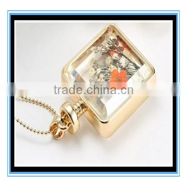 XP-PN-1474 Latest Factory Design Crystal Square Glass Perfume Necklace Photo Frame Locket Pendant Necklace photo-5