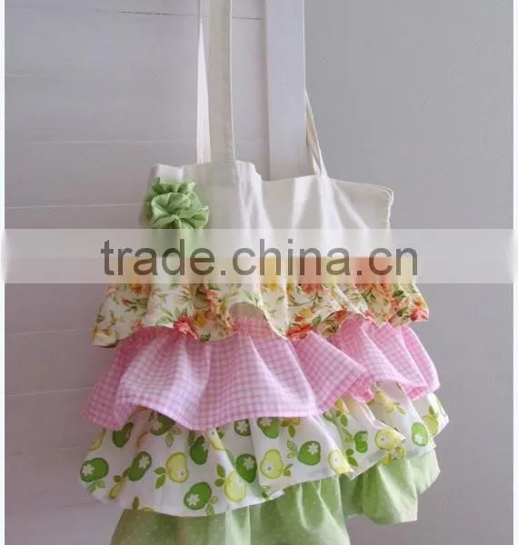 Latest Women Printed Pattern Cotton Tote Bag Beautiful Ruffle Tote Bag photo-4
