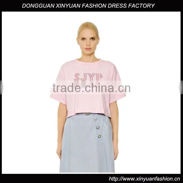 Ladies Summer Clothes Short T-Shirts With Printing,Loose Girls Pink Printed T-shirts Made in China