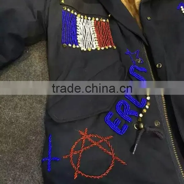 2016 New Arrival Dark Blue Winter Jacket France Beading With Faux Fur Apricot Lining Coats photo-5