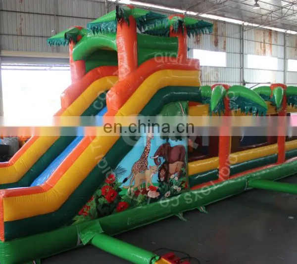 Jungle Theme Inflatable Bouncy Jumping Castle Obstacle With Long Slip photo-5