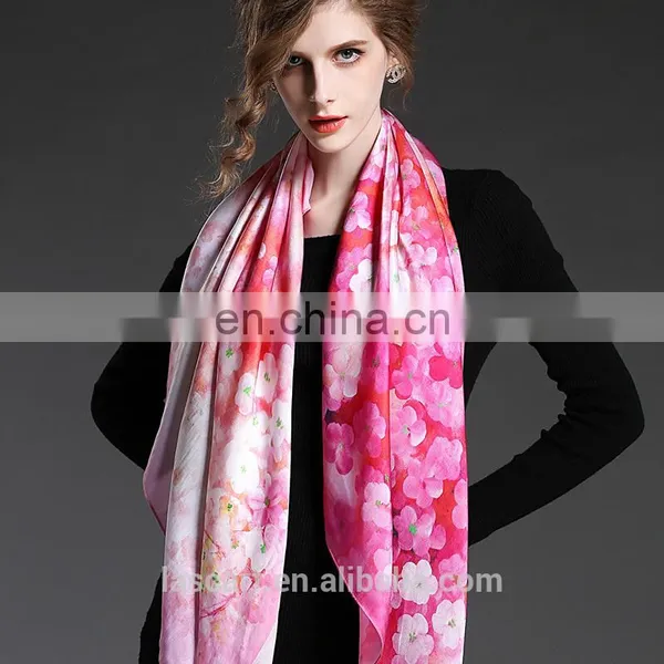 Pink Silk Square Scarf for Women With Flowers photo-4