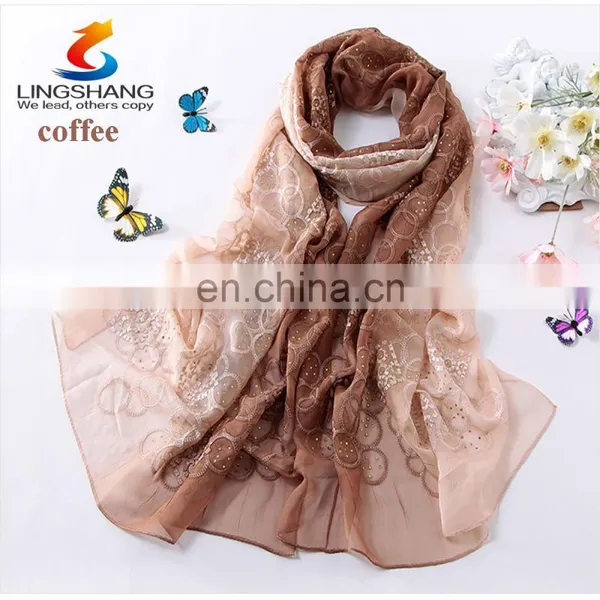 Lingshang Spring and Autumn Embroidery Silk Scarf Women's Gradient Color Scarves&wraps photo-4