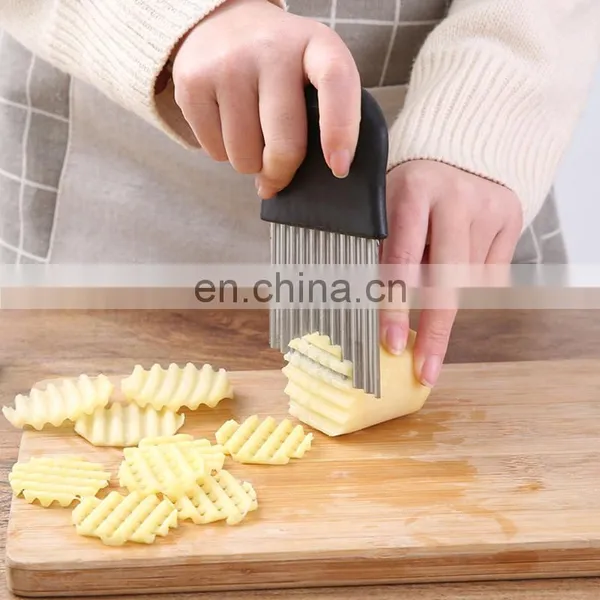 Hot Selling Cooking Tool Plastic Handle Stainless Steel Sharp Blade Ripple Potato Chip Potato Slicer Potato Cutter Knife photo-2
