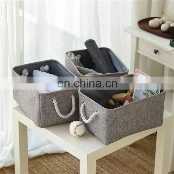 2020 Best Selling Gray Cotton Hemp Children's Toys Folding Cloth Foldable Portable Storage Box photo-2