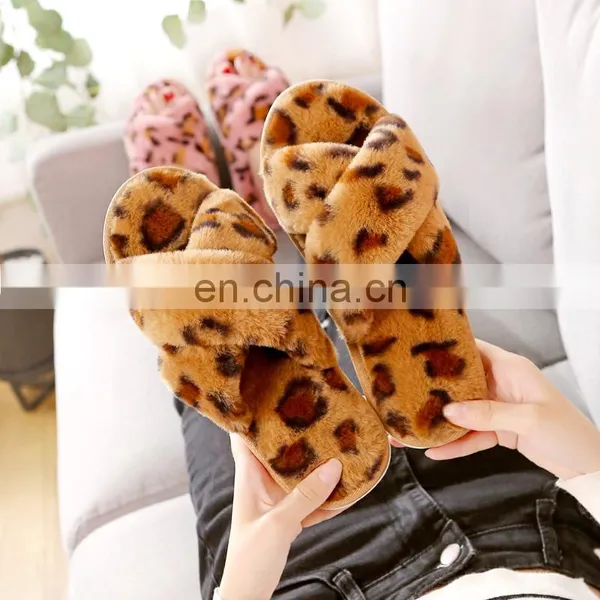 New Leopard Cross Strap Floor Slippers Female Non-Slip Warm Indoor Home Wear Slippers Wholesale photo-5